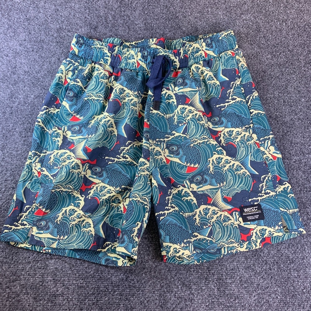 WeSC Swim Shorts Mens S Multicolor Good Austin Koi AOP Fish Print Woven